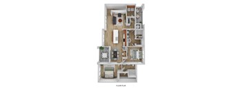 A floor plan of a 103 x 70 square foot apartment with a living room, dining room, and bedroom.