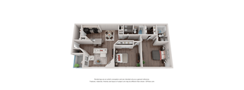 a 3d floor plan of a 2100 sq. ft. apartment