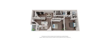 a 3d floor plan of a 2100 sq. ft. apartment