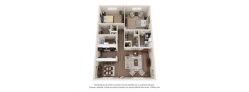 a 3d floor plan of a 1 bedroom apartment