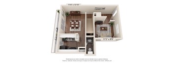 a stylized floor plan of a 1 bedroom floor plan