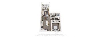 a floor plan of a 1 bedroom floor plan with roommates