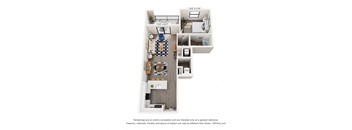 a floor plan of a studio apartment with a bedroom and a living room