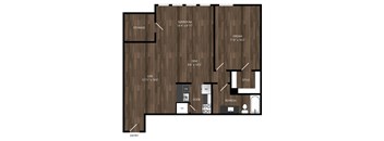 A floor plan of a house with a sunroom, dining area, kitchen, and living room.