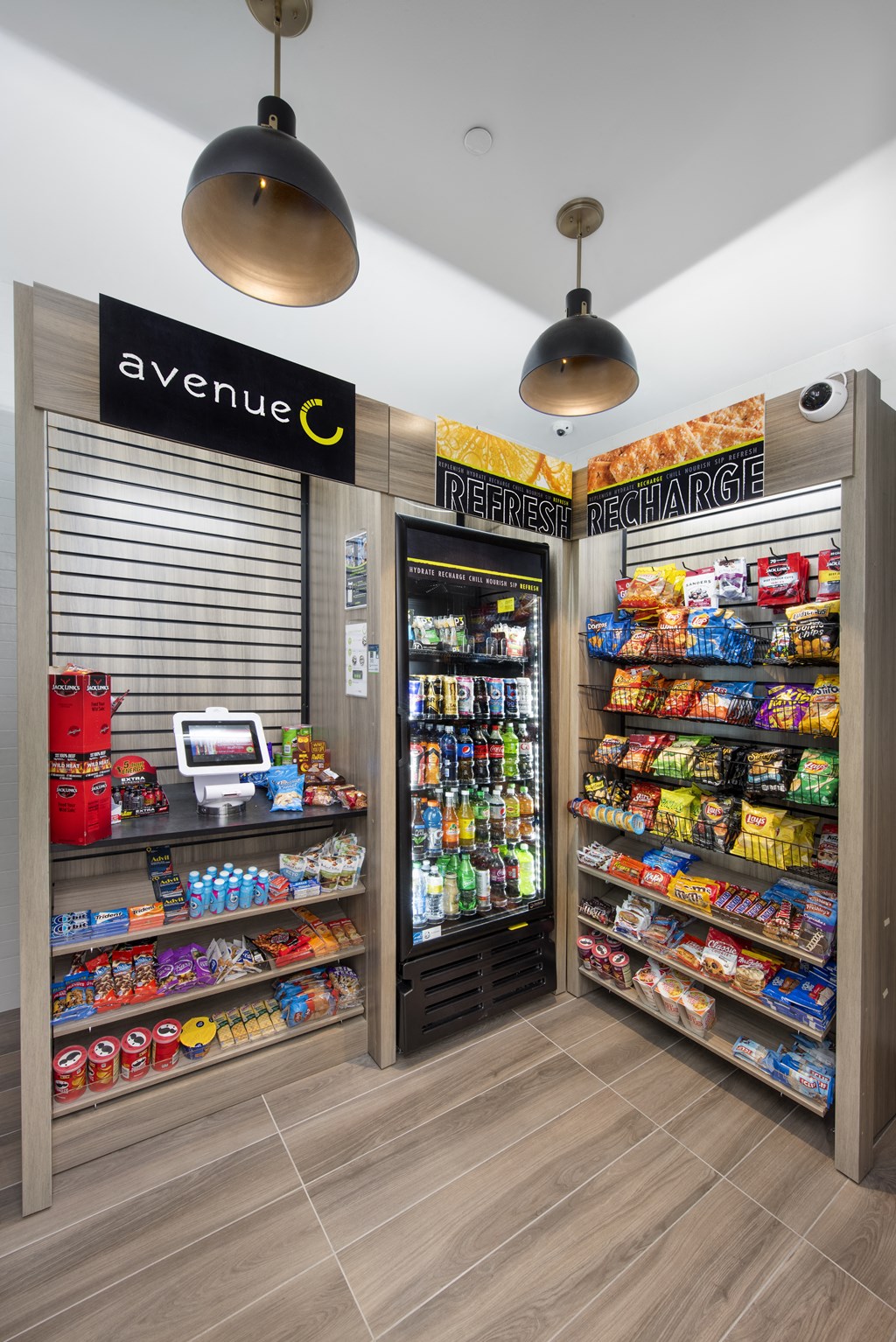 the store has a large variety of snacks and a vending machine