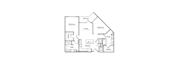 A floor plan of a home with two bedrooms, a living room, a kitchen, a bath, and a closet.