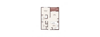 A floor plan of a home with a bedroom, living room, kitchen, and bathroom.