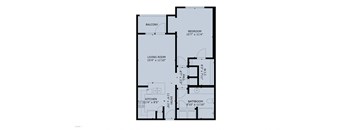 Floor plan of an apartment with a living room, kitchen, bathroom, and bedroom.
