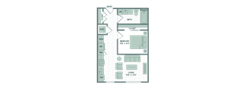 a floor plan of a small apartment with a bedroom and a living room