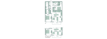 floor plan of the unit with bedrooms and living room