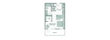 a floor plan of a room with a bathroom and a bedroom