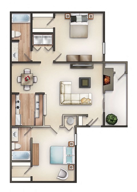 a floor plan of a house with bedrooms and a living room