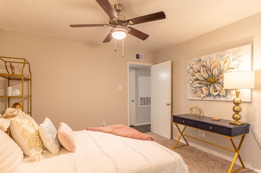 Spacious Two Bed Two Bath Townhome Bedroom in our pearland texas apartment community