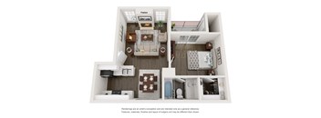 this is a 3d floor plan of a 829 square foot 1 bedroom apartment at the