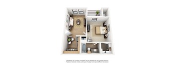 a stylized floor plan of a 1 bedroom apartment