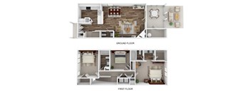 the outlooks of a 1 bedroom floor plan and a 2 bedroom