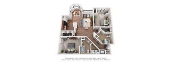 a stylized floor plan with a bedroom and living room