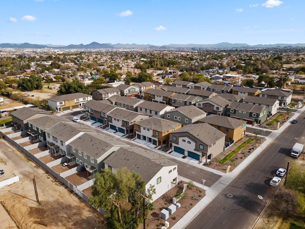 an aerial view of a group of houses in a neighborhood
