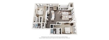 A floor plan of a house with a kitchen, living room, and two bedrooms.
