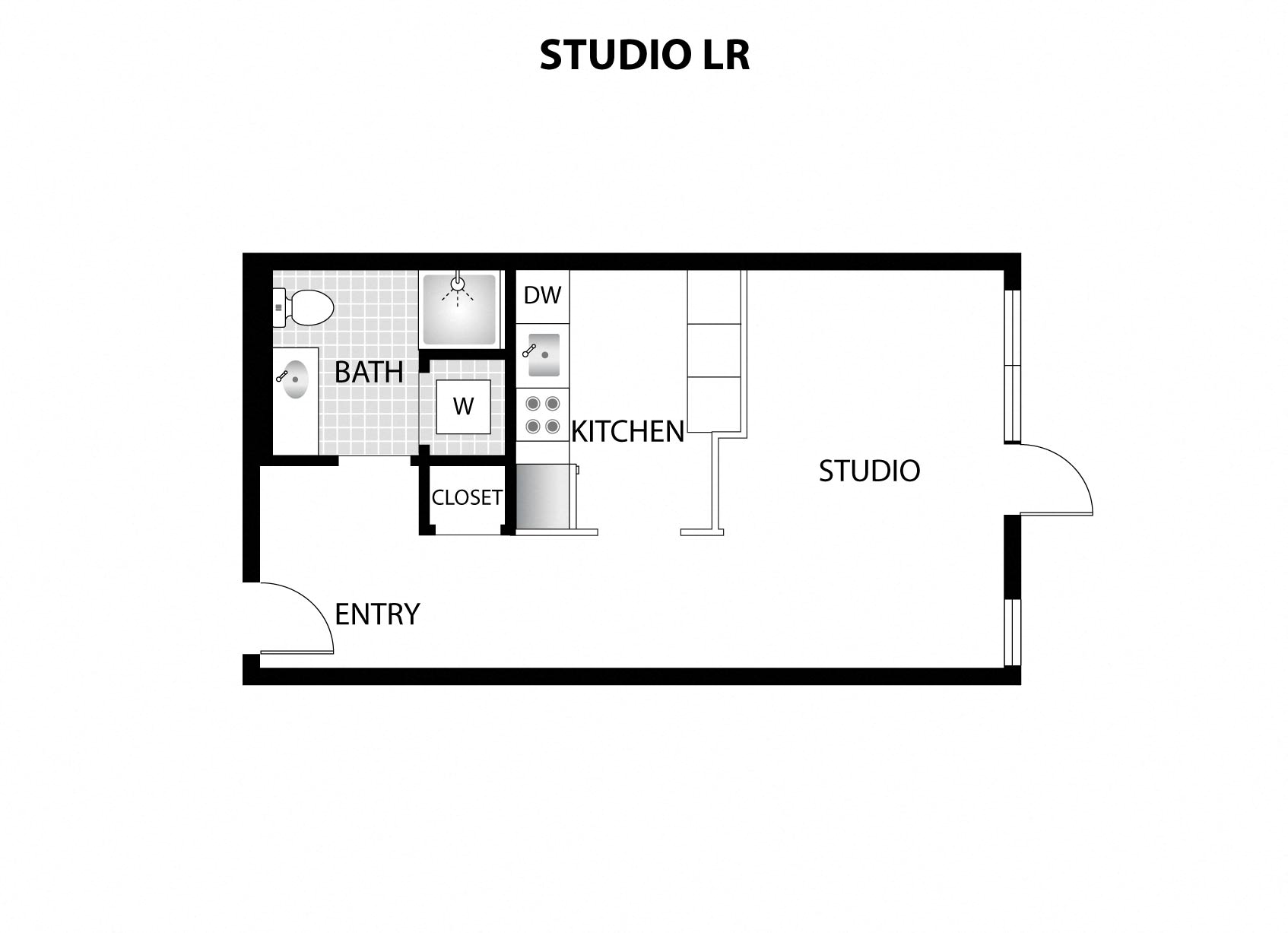 a floor plan of a studio apartment with a bedroom and a living room