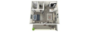a 3d floor plan of a 1 bedroom apartment