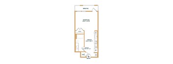 A floor plan of a bathroom with a toilet, sink, and shower.