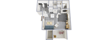 a stylized floor plan of a two bedroom apartment