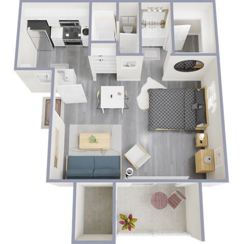 a stylized floor plan of a two bedroom apartment