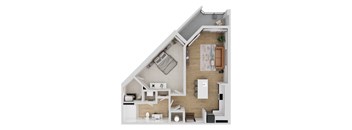 A top-down view of a modern apartment layout.