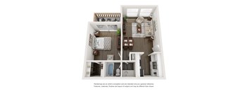 a 3d floor plan of a 1 bedroom apartment