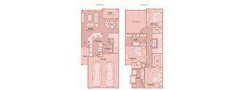 A floor plan shows two levels of a house with labeled rooms such as a patio, dining area, and bedrooms.