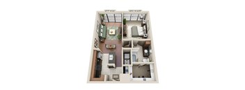 a 3d drawing of a floor plan with an apartment