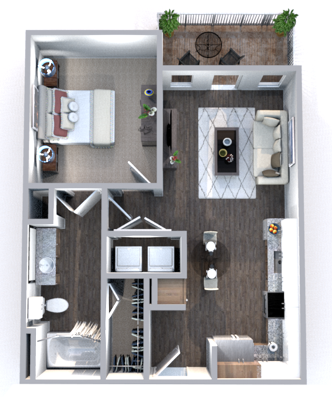 a 3d drawing of our studio apartment at the abbey in trappist, k