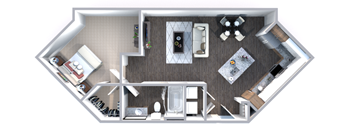 bedroom floor plan an open concept living and dining area with a fireplace and a balcony
