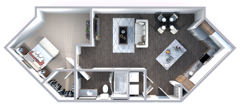 bedroom floor plan an open concept living and dining area with a fireplace and a balcony