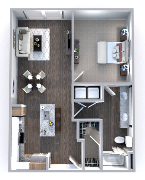 a 3d drawing of our studio apartment at the abbey in trappist, k