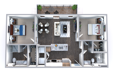 a 3d rendering of our 1 bedroom apartment at the crossings at white marsh apartments in white