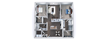 this is a 3d floor plan of a 550 square foot 1 bedroom apartment at the b