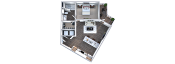 a floor plan of a two bedroom apartment with a living room and kitchen