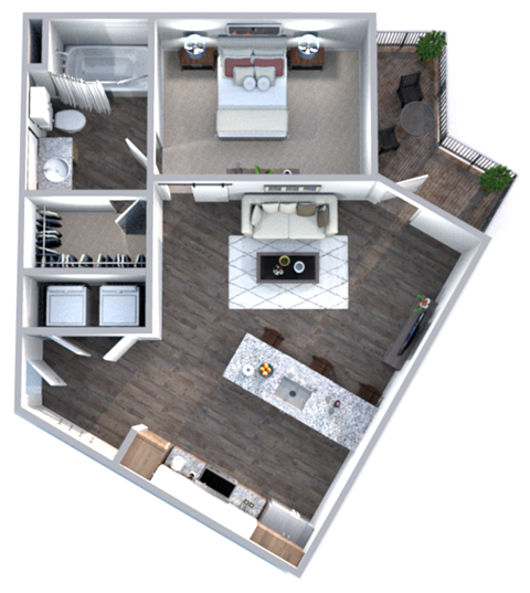 a floor plan of a two bedroom apartment with a living room and kitchen