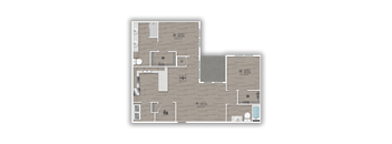 A floor plan of a house with a kitchen, living room, and bathroom.