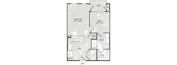 A floor plan of a house with a kitchen, dining area, and a bathroom.
