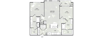 A layout plan for a kitchen with a dining area, sink, and a refrigerator.