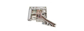 a 3d floor plan of a house with a bedroom and a living room