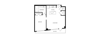 A black and white floor plan of a house with a balcony.