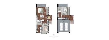A floor plan of a two bedroom, two bath condo.