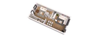 a 3d floor plan of a home with a bedroom and a living room