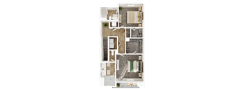 A detailed floor plan of a house with a living room, kitchen, dining area, and bathroom.