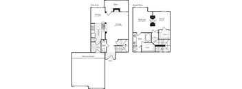 A floor plan of a two-story house with a garage.