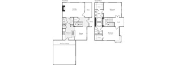 A floor plan of a two-story house with a garage.